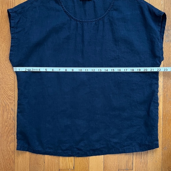 Quince Size Large 100% Linen Navy Blue Boxy Blouse Top Short Sleeved Shirt - Picture 9 of 11